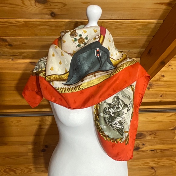 •Hermes Vintage Jacquard Scarf RARE Napoleon Ledoux Hand Rolled Hem 35”x34” - Picture 7 of 15